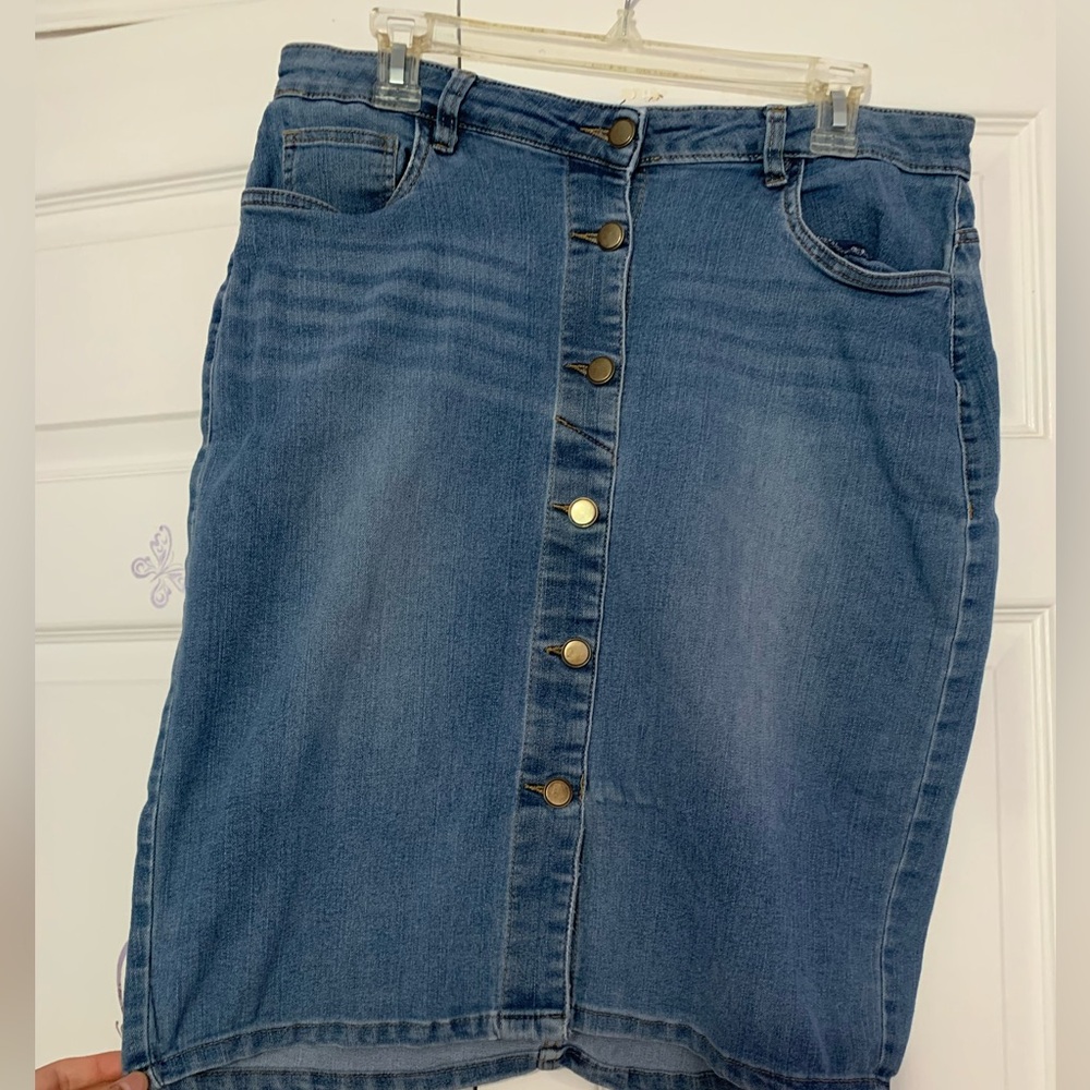 Denim Button-Front Skirt
